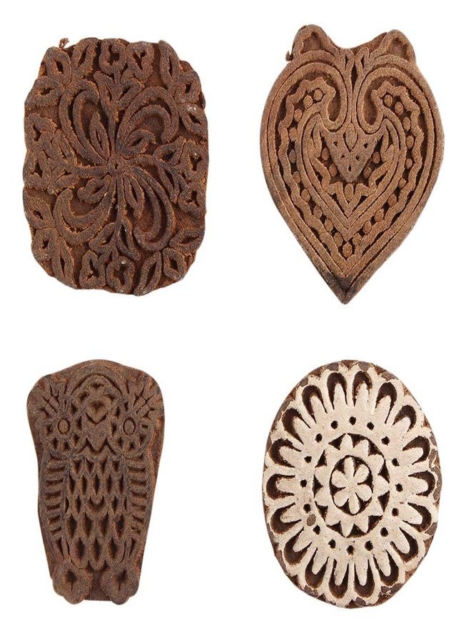 Indian-Shelf Handmade Vocalforlocal Set of 4 New Mix Wooden Printing Block (4.44 cm, Brown) - Image 1